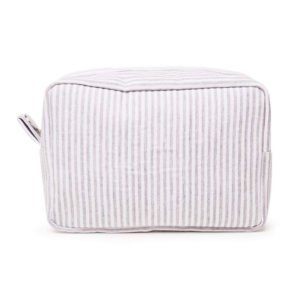 Gray Seersucker Cosmetic Bag New